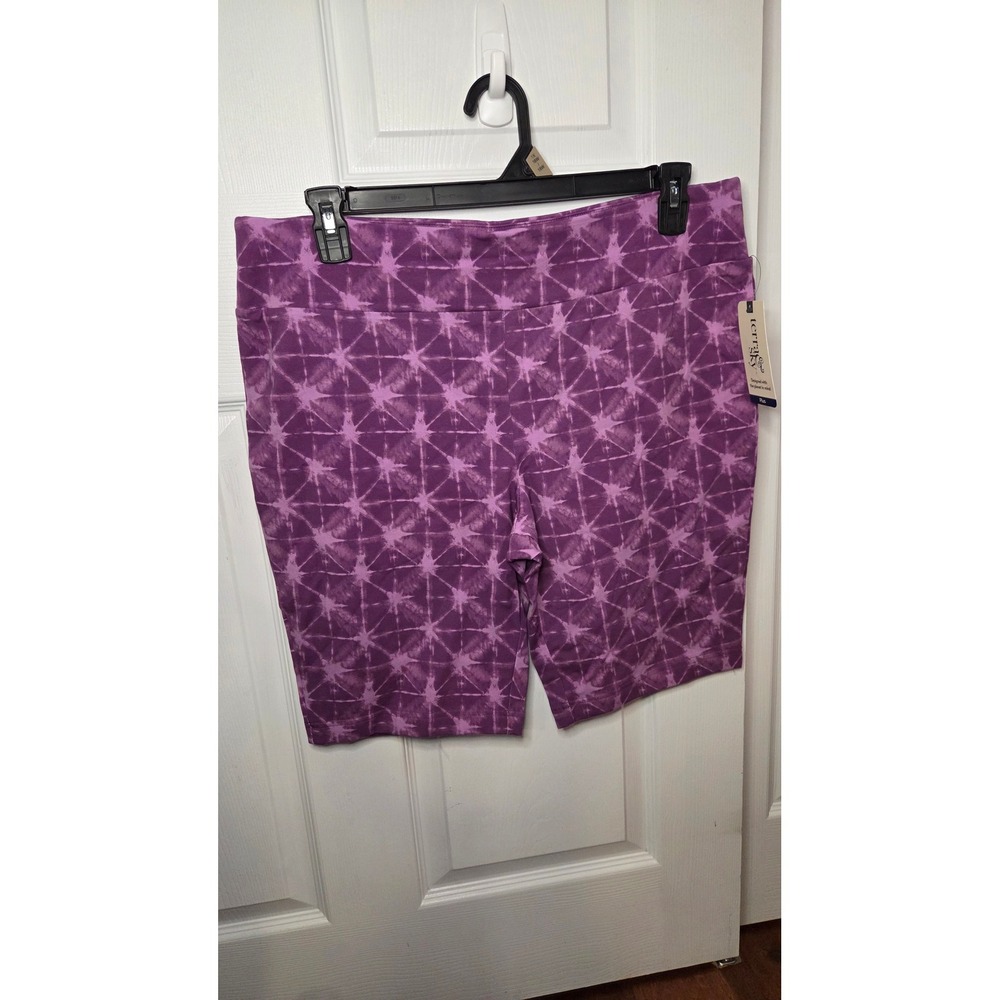 Terra & Sky Womens 1X 16W-18W Purple Shibori Tie Dye Bike Shorts NWT